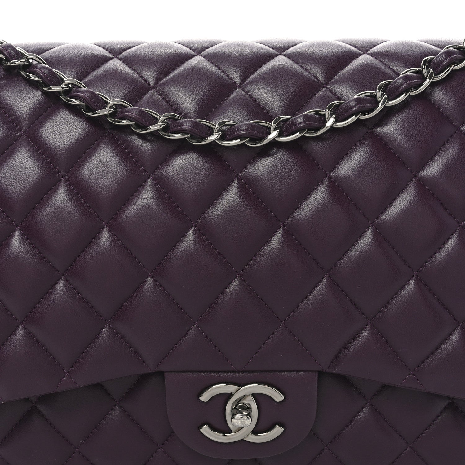 Chanel Lambskin Quilted Maxi Double Flap Plum 8 of 10