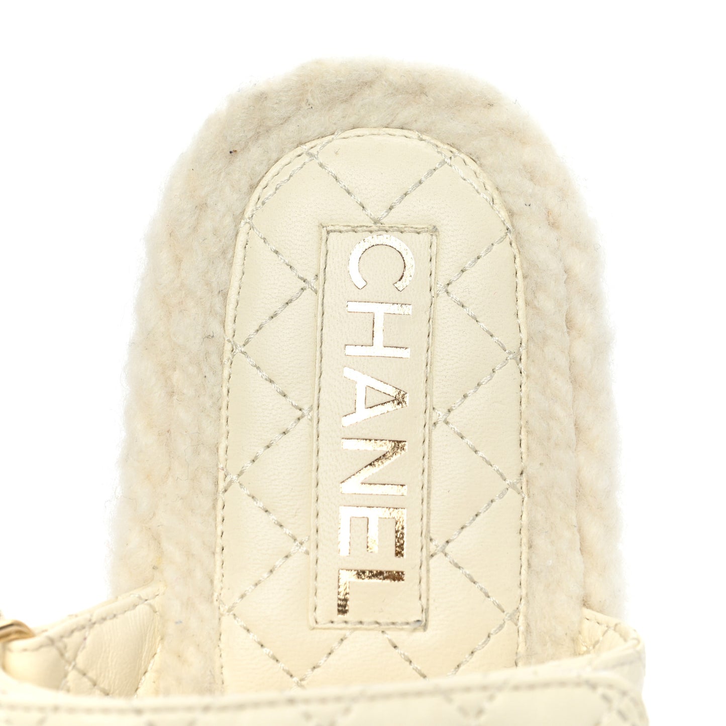 Cord Lambskin Quilted Logo Mules 37 Ivory