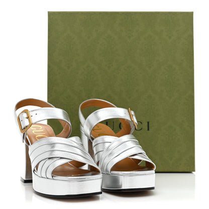 Gucci Nappa Silk Strap Platform Sandals 37.5 Argento 13 of 13