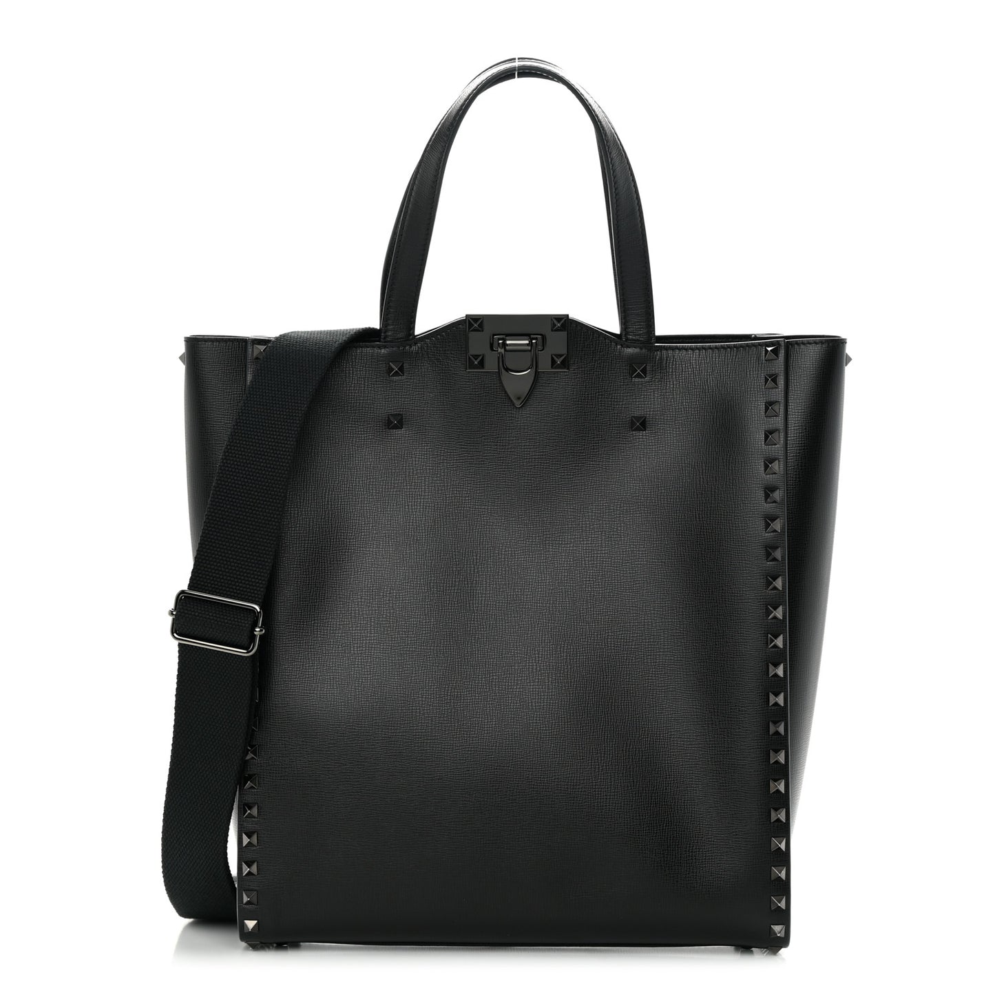 Grainy Calfskin Rockstud Alcove Tote Black