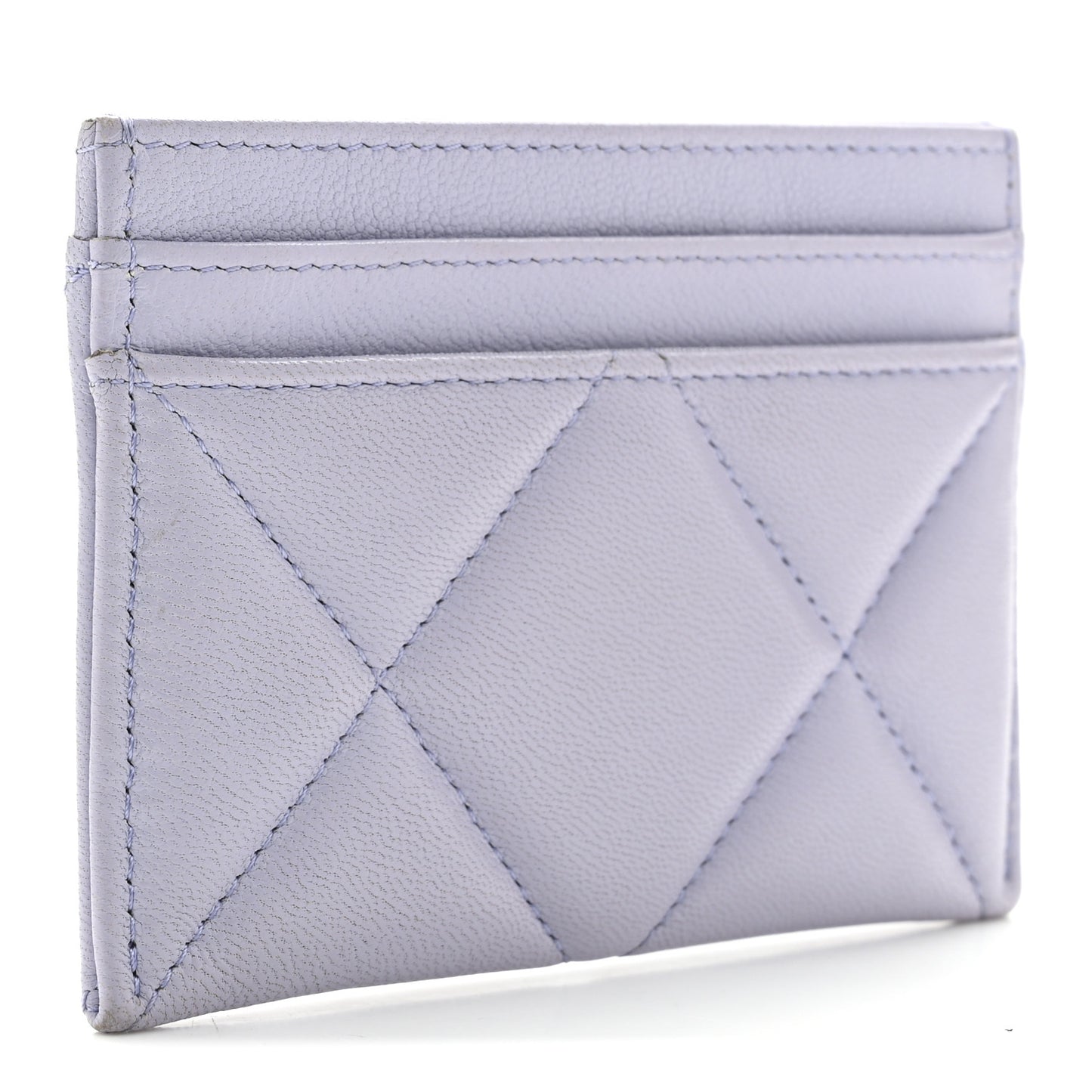 Lambskin Quilted Chanel 19 Card Holder Light Purple