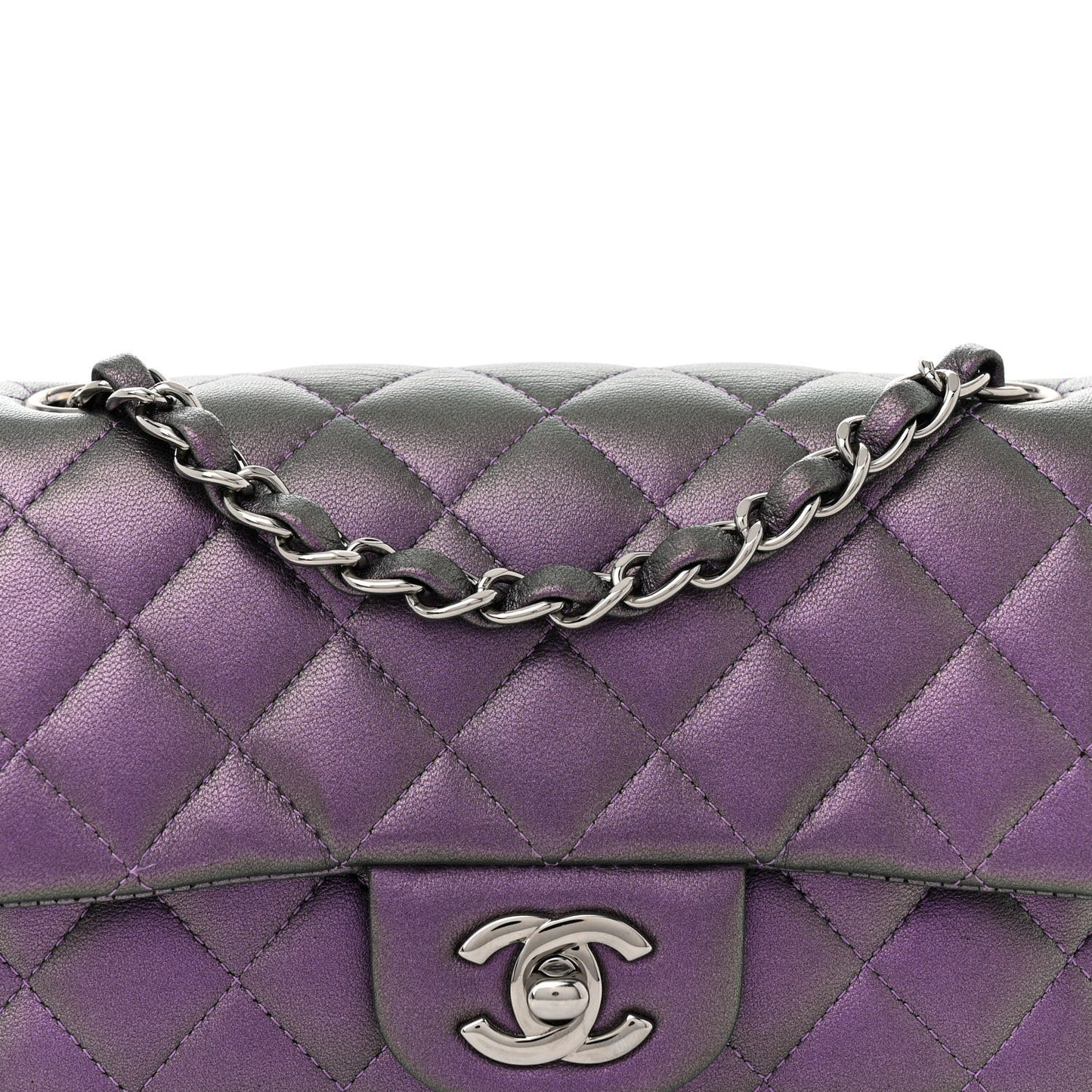 Iridescent Lambskin Quilted Mini Rectangular Flap Dark Purple
