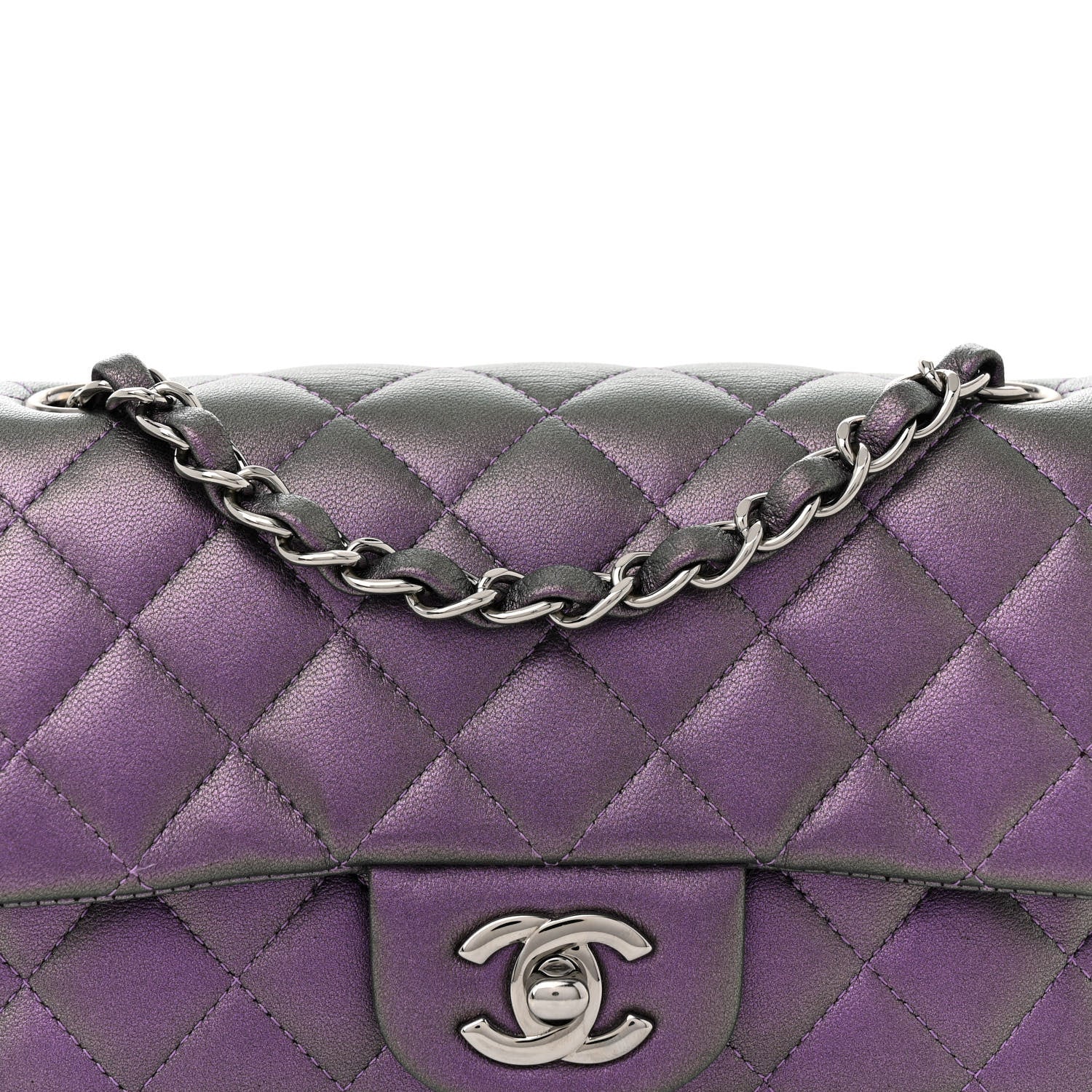 Chanel Iridescent Lambskin Quilted Mini Rectangular Flap Dark Purple 8 of 15