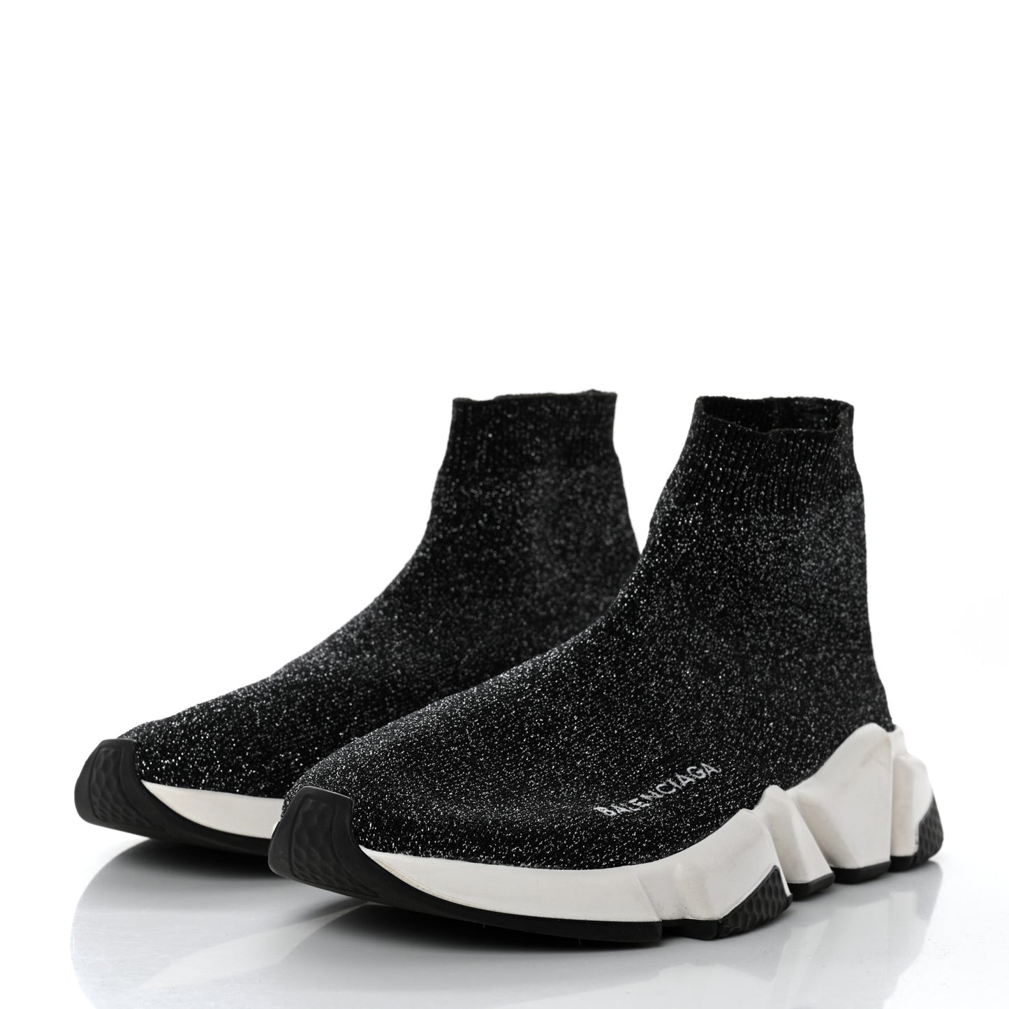 Laminated Knit Bi-Color Sole Womens Speed Sneakers 36 Black White