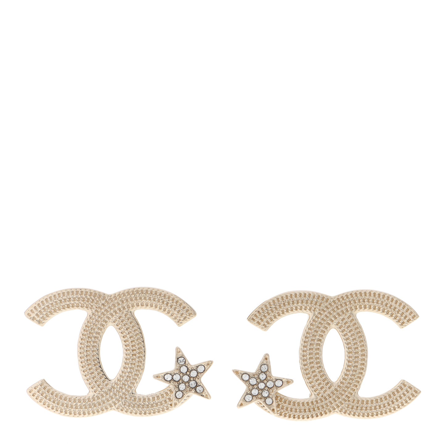 Metal Crystal CC Star Earrings Gold