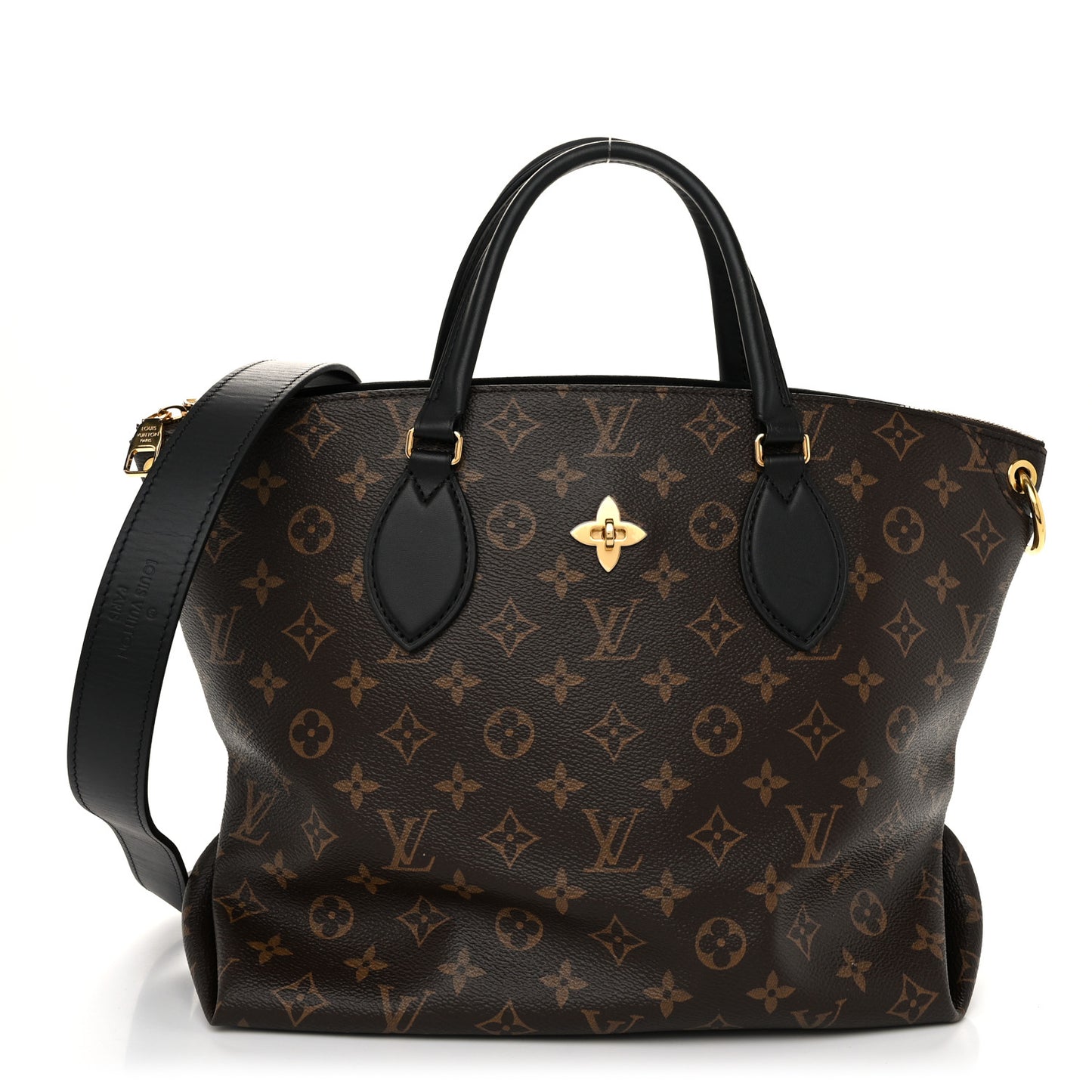 Monogram Flower Zipped Tote MM Black