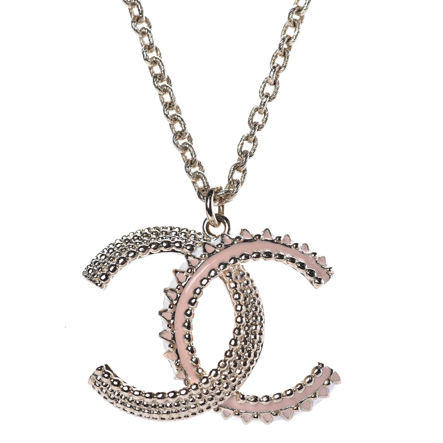 Enamel CC Necklace Gold Pink White