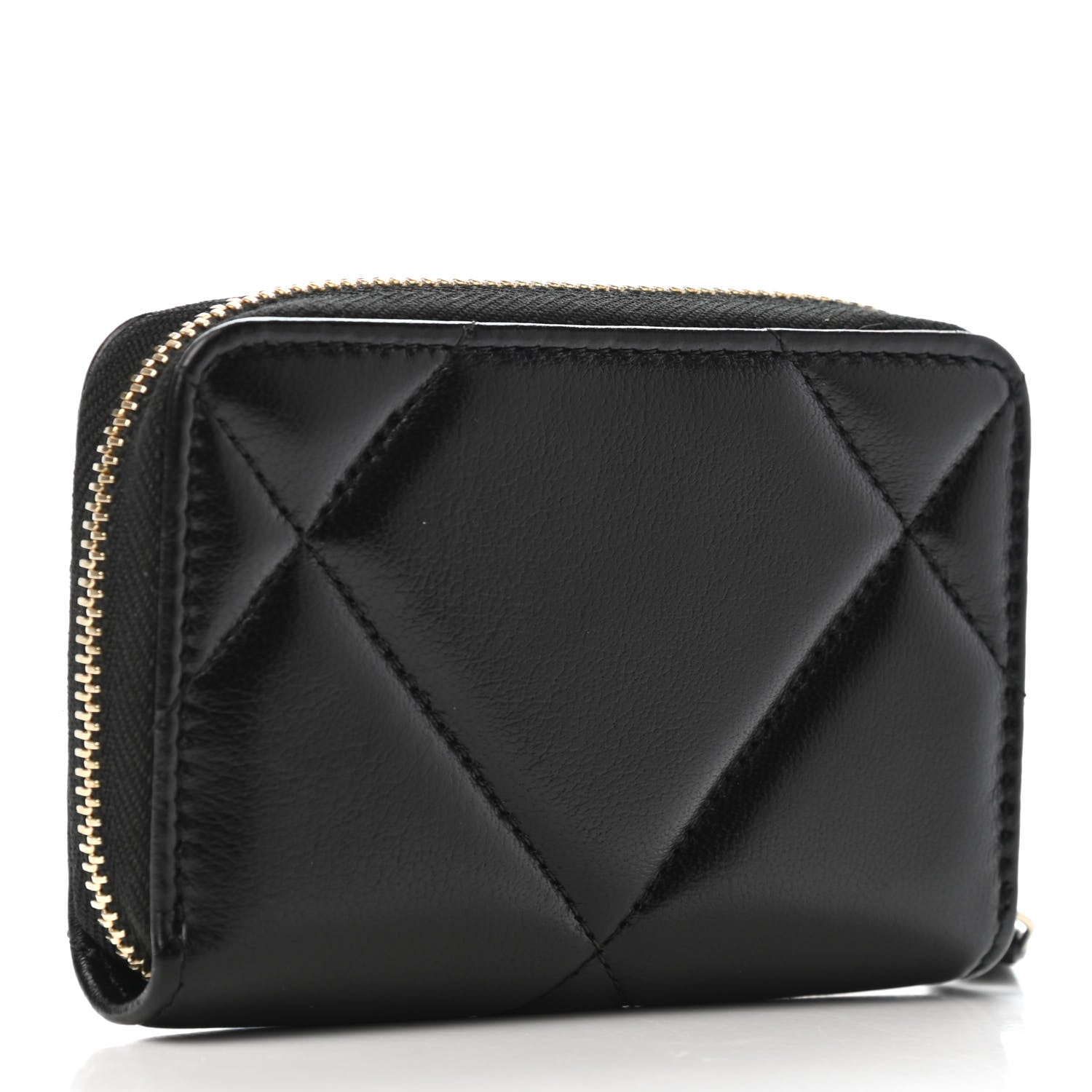 Chanel Lambskin Quilted Chanel 19 Zip Around Coin Purse Wallet Black 2 of 4