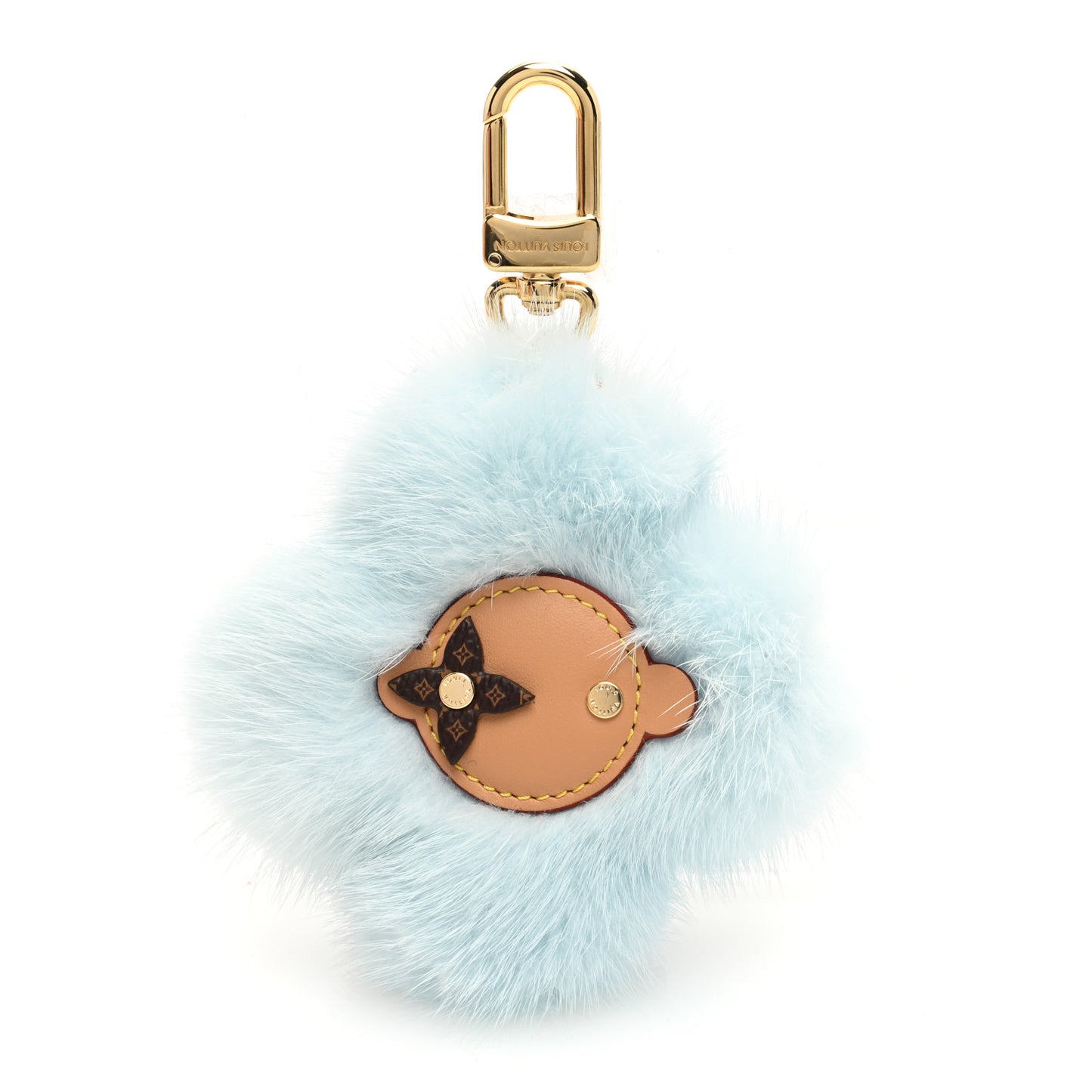 Calfskin Mink Fur Vivienne Bag Charm Key Holder Light Blue