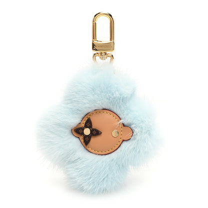 Louis Vuitton Calfskin Mink Fur Vivienne Bag Charm Key Holder Light Blue 1 of 4