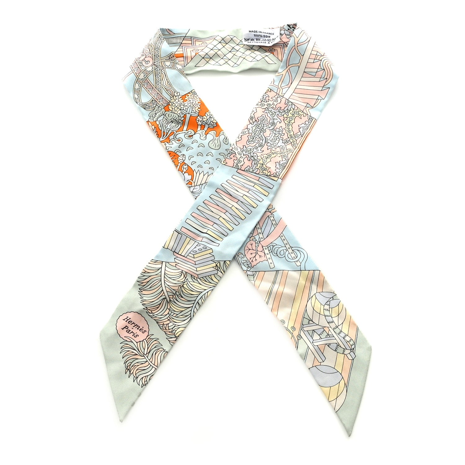 Hermes Silk De l'Ombrelle Aux Duels Twilly Ciel Rose Pale Orange 1 of 4