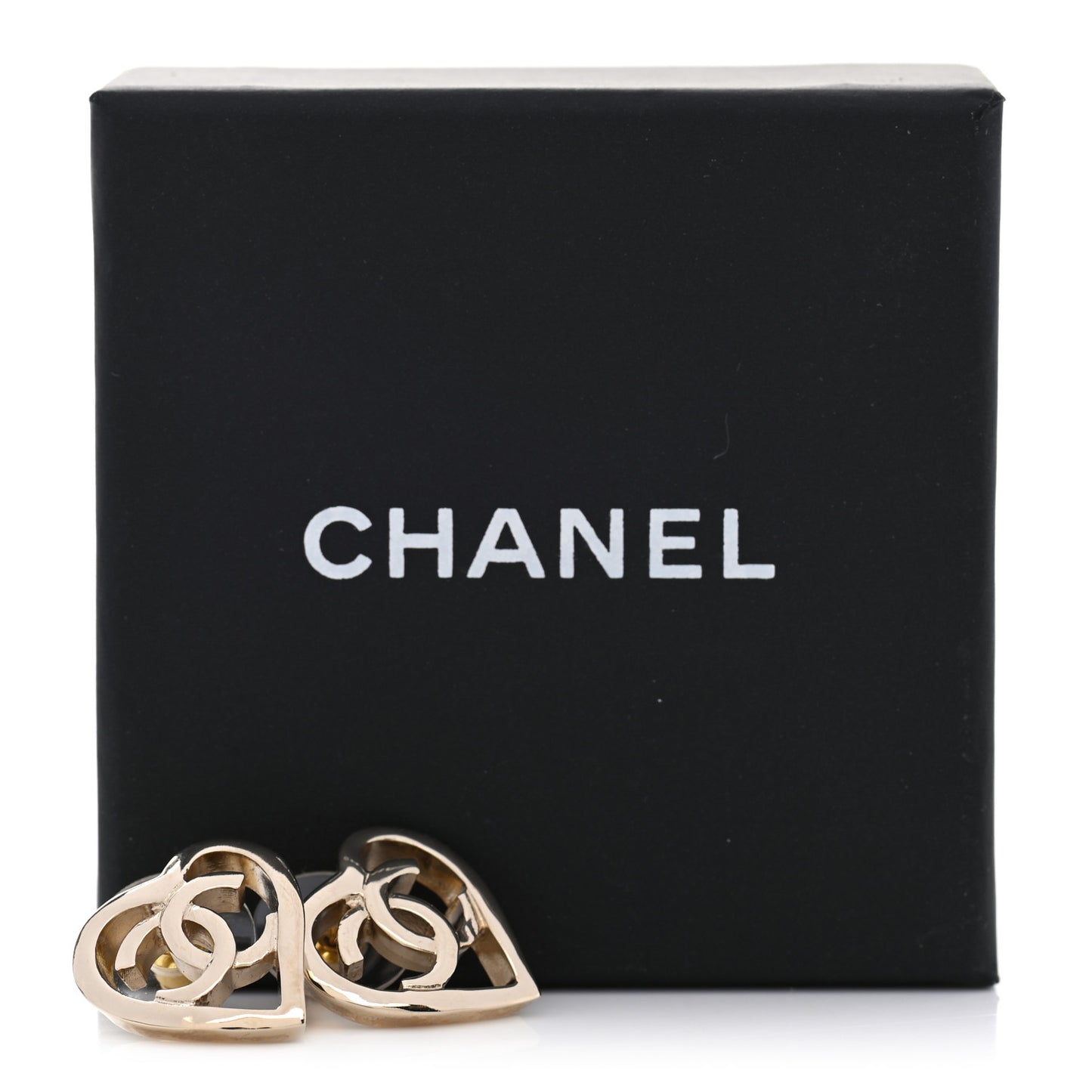 Metal CC Heart Coco In Love Earrings Gold