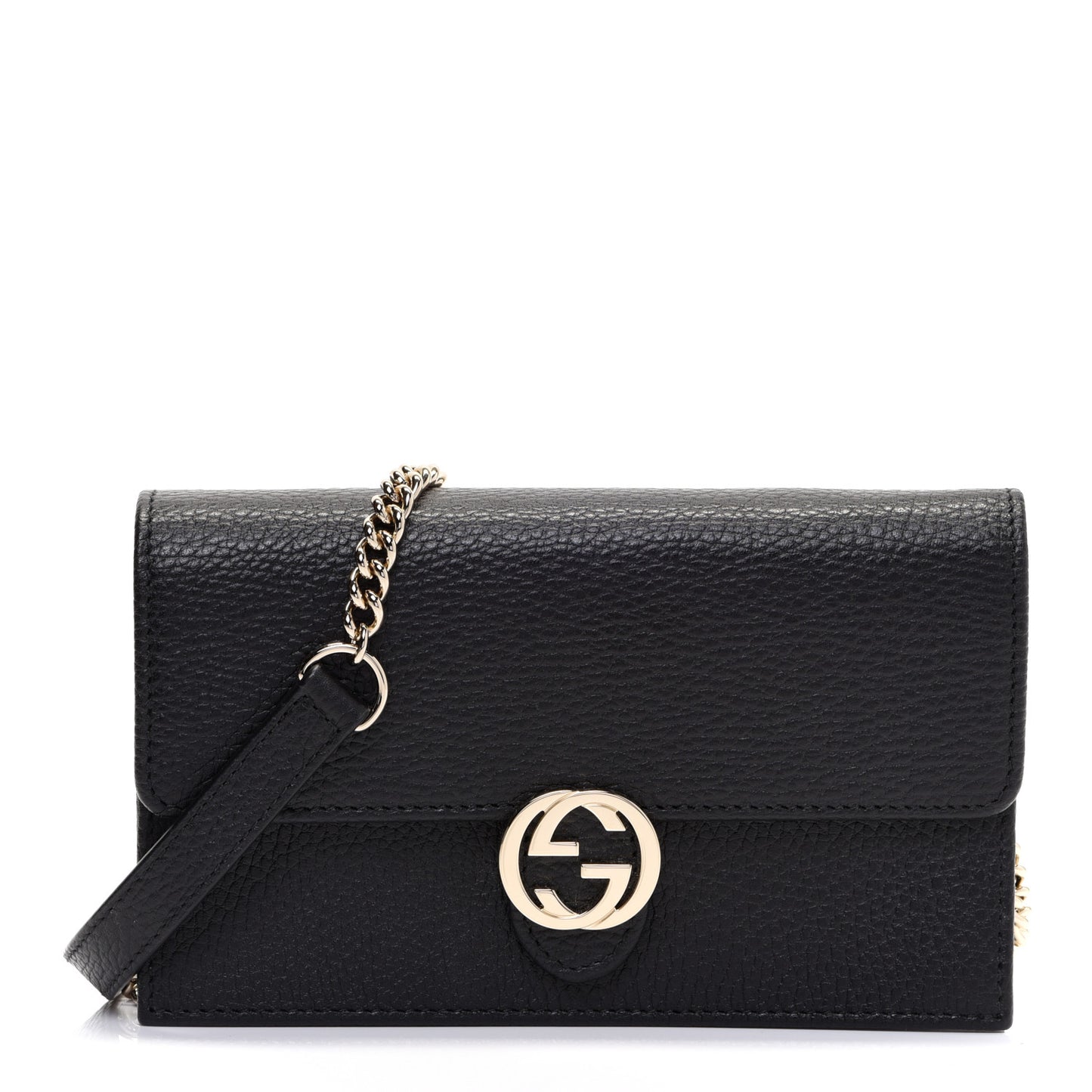 Dollar Calfskin Interlocking G Chain Wallet Black