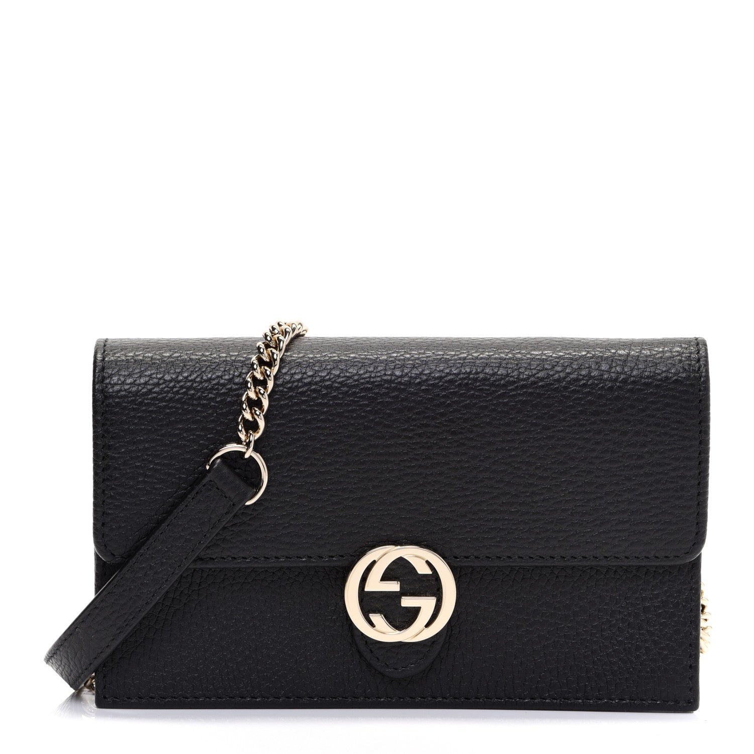 Gucci Dollar Calfskin Interlocking G Chain Wallet Black 1 of 14