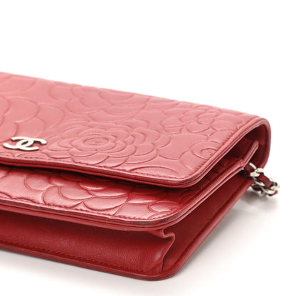 Chanel Lambskin Camellia Embossed Wallet On Chain WOC Red 11 of 13