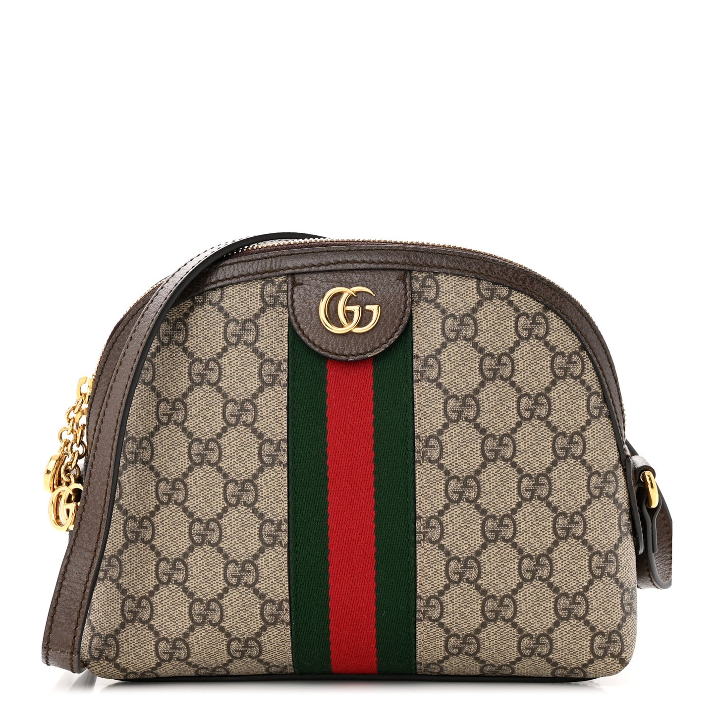 GG Supreme Monogram Textured Dollar Calfskin Web Small Ophidia Dome Shoulder Bag Beige Ebony New Acero