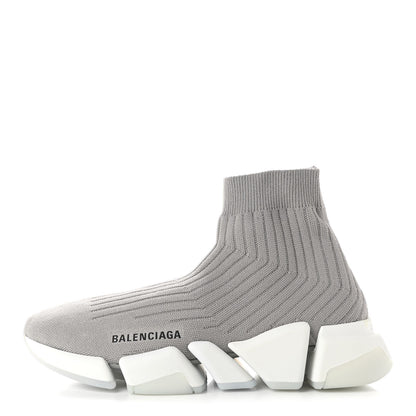 Balenciaga Ribbed Knit Womens Speed 2.0 Transparent Sole Sneakers 38 Baltic Grey White 1 of 9