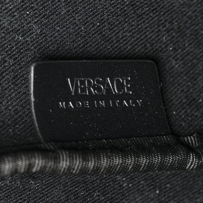 Versace Coated Canvas Calfskin La Greca Signature Shopper Tote Bag Black Grey 7 of 10