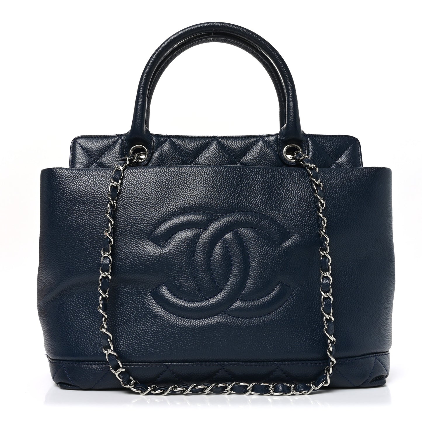 Soft Caviar CC Medium Top Handle Tote Navy Blue