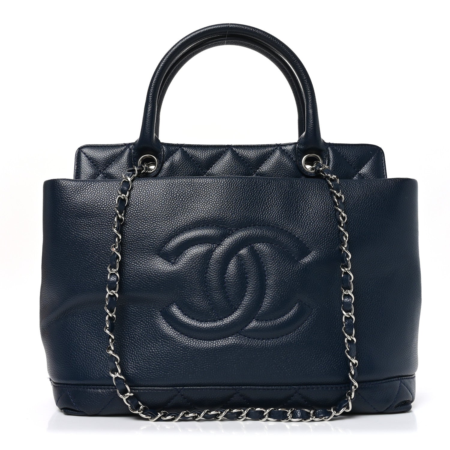 Chanel Soft Caviar CC Medium Top Handle Tote Navy Blue 1 of 12