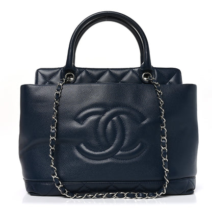 Chanel Soft Caviar CC Medium Top Handle Tote Navy Blue 1 of 12