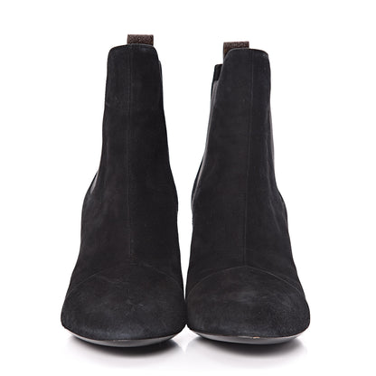 Louis Vuitton Suede Monogram Uniformes Cap Toe Chelsea 75mm Ankle Boots 39 Black 2 of 12