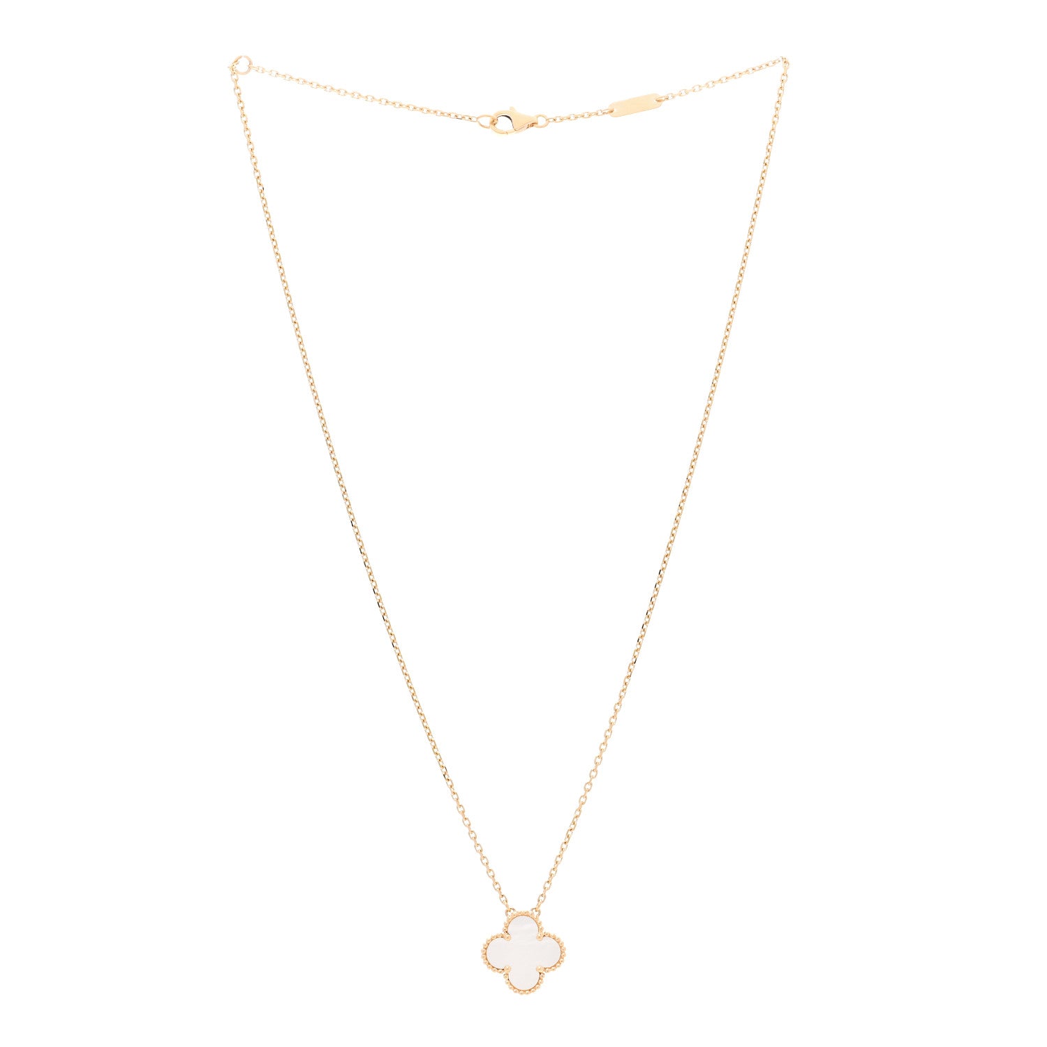 Van Cleef & Arpels 18K Yellow Gold Mother of Pearl Vintage Alhambra Pendant Necklace 3 of 5