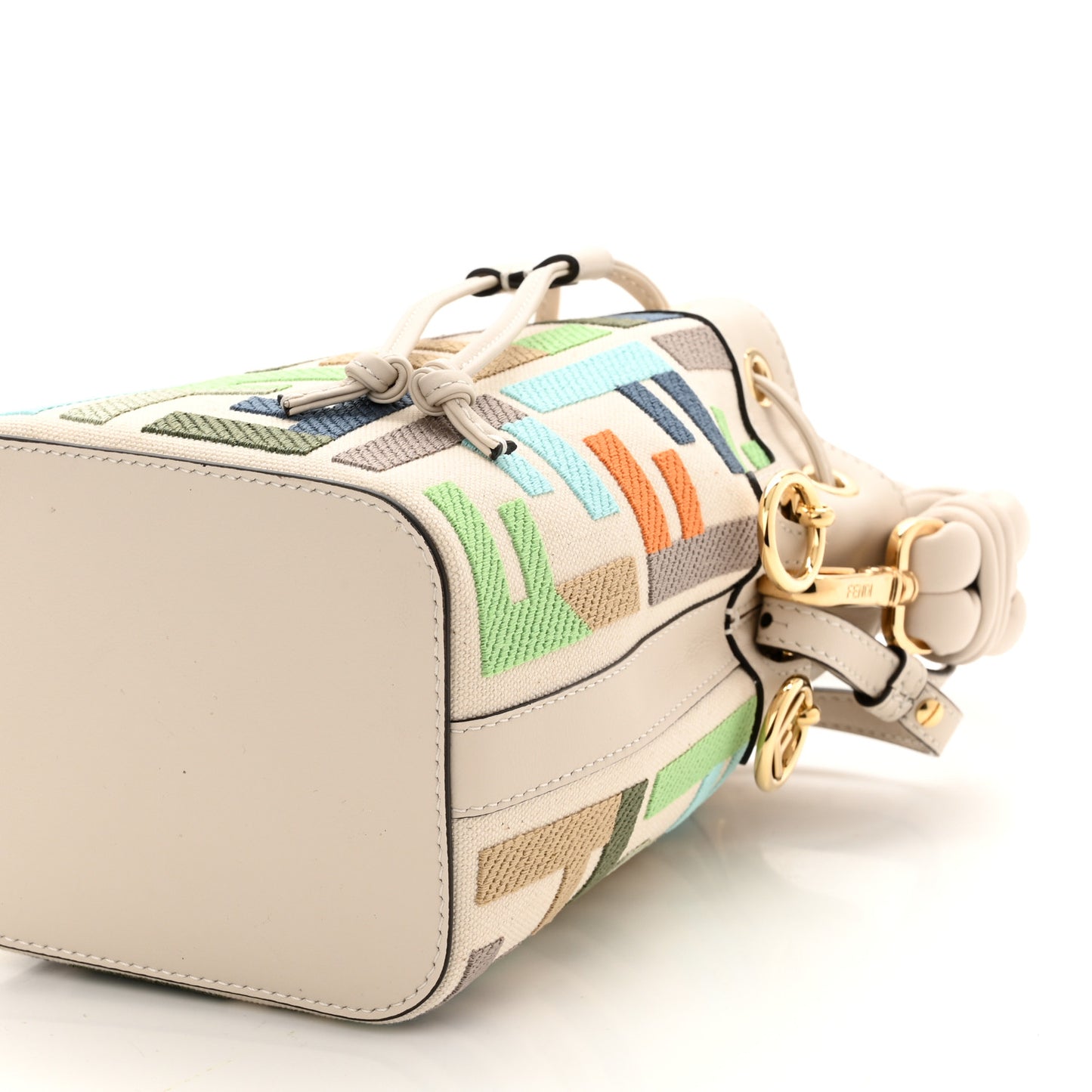 Canvas Vitello Grace F is Fendi FF Multicolor Embroidered Mini Mon Tresor Bucket Bag Grezzo Multicolor Latte