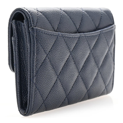 Chanel Caviar Quilted Flap Card Holder Wallet Navy Blue 3 of 9