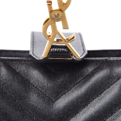Saint Laurent Grain De Poudre Matelasse Chevron Monogram Shopping Bag Black 8 of 11