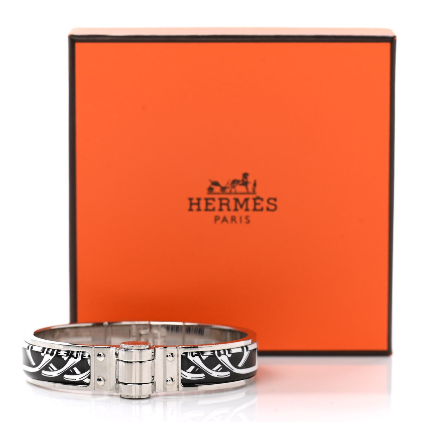 Enamel Printed Narrow Balades Equestres Positif Negatif Hinged Bracelet S Black