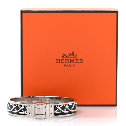 Hermes Enamel Printed Narrow Balades Equestres Positif Negatif Hinged Bracelet S Black 5 of 5