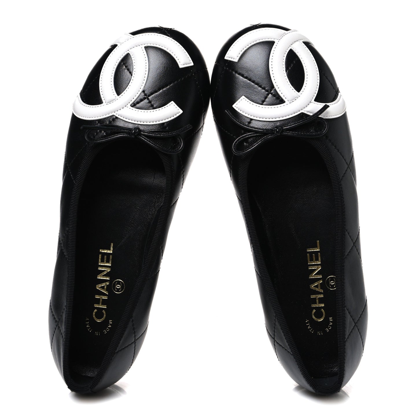 Lambskin Quilted CC Cambon Ballet Flats 38.5 Black White