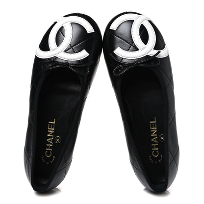 Chanel Lambskin Quilted CC Cambon Ballet Flats 38.5 Black White 2 of 11