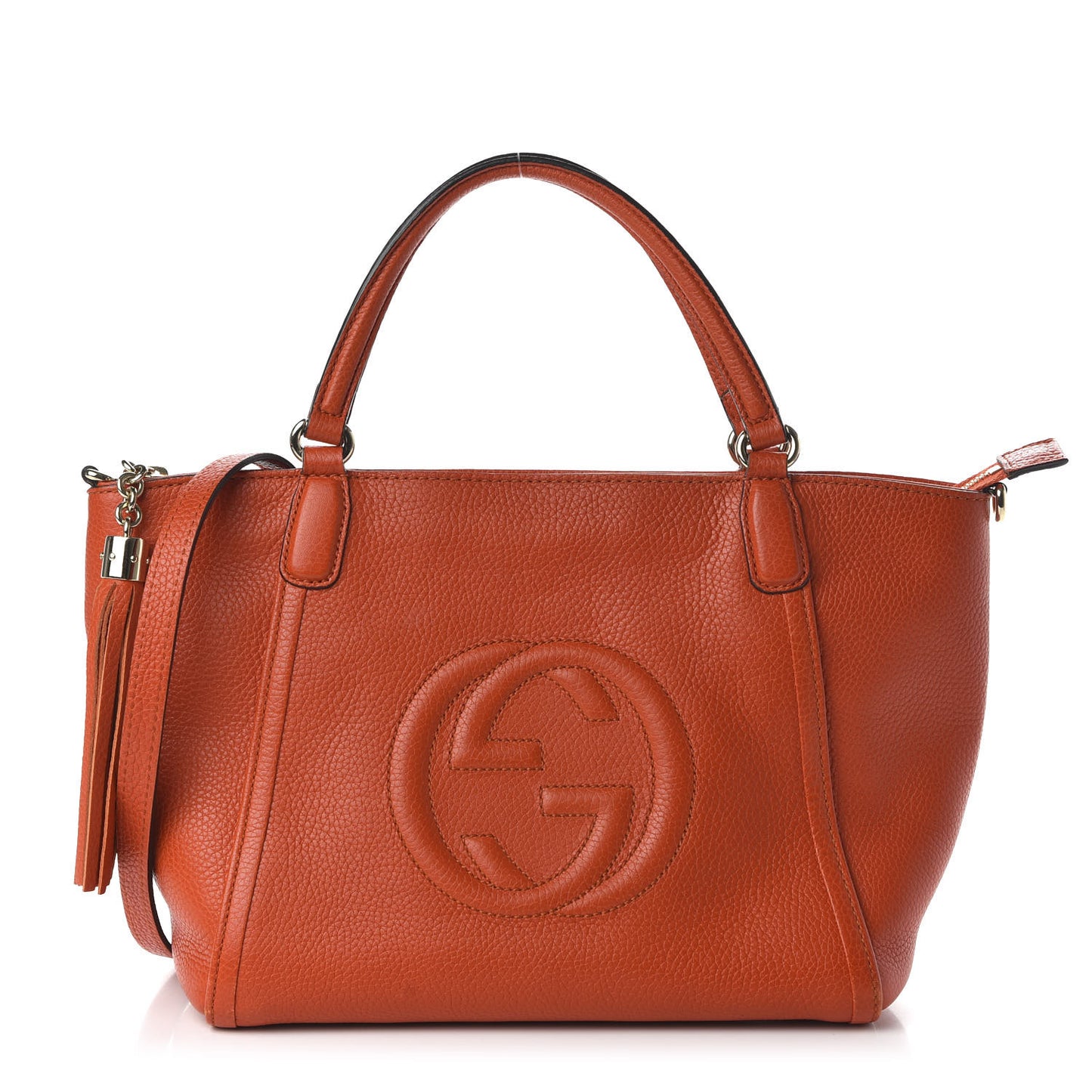 Pebbled Calfskin Small Soho Top Handle Bag Sun Orange