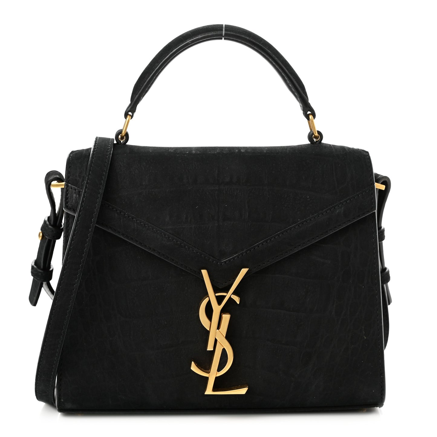 Nubuk Crocodile Embossed Mini Classic Monogram Cassandra Top Handle Black