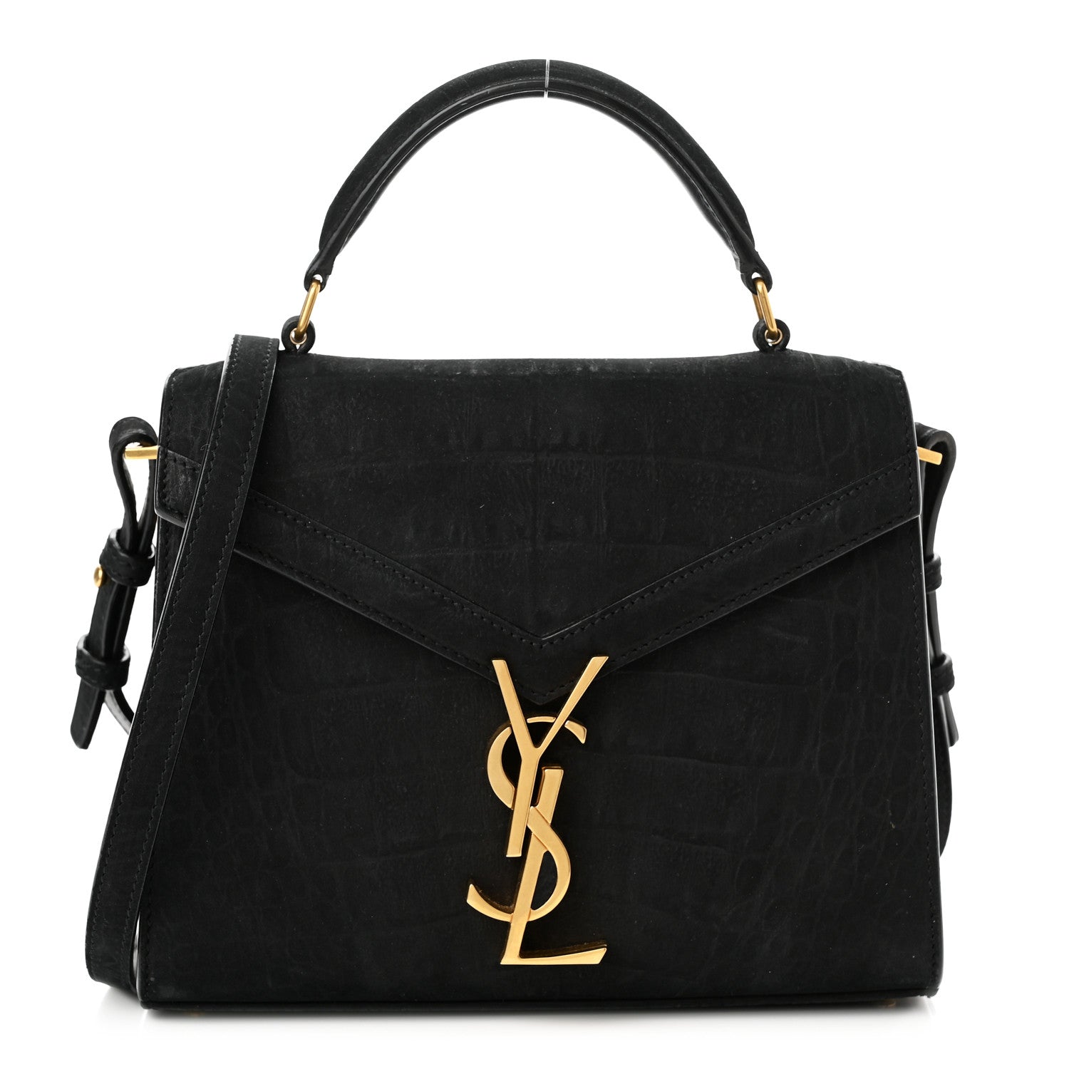 Saint Laurent Nubuk Crocodile Embossed Mini Classic Monogram Cassandra Top Handle Black 1 of 10