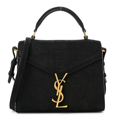 Saint Laurent Nubuk Crocodile Embossed Mini Classic Monogram Cassandra Top Handle Black 1 of 10