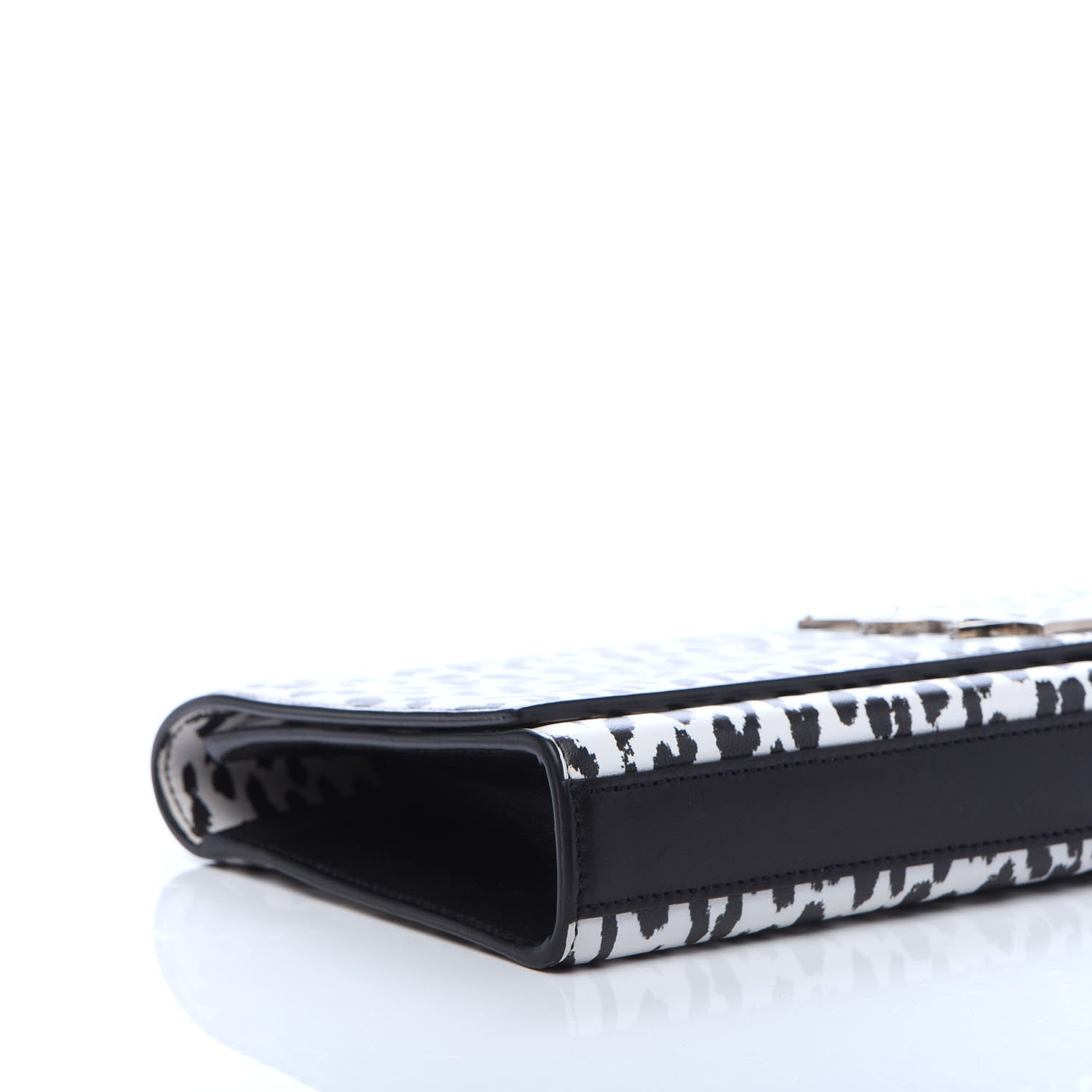 Saint Laurent Calfskin Monogram Printed Leopard Cassandre Clutch Black White 5 of 9