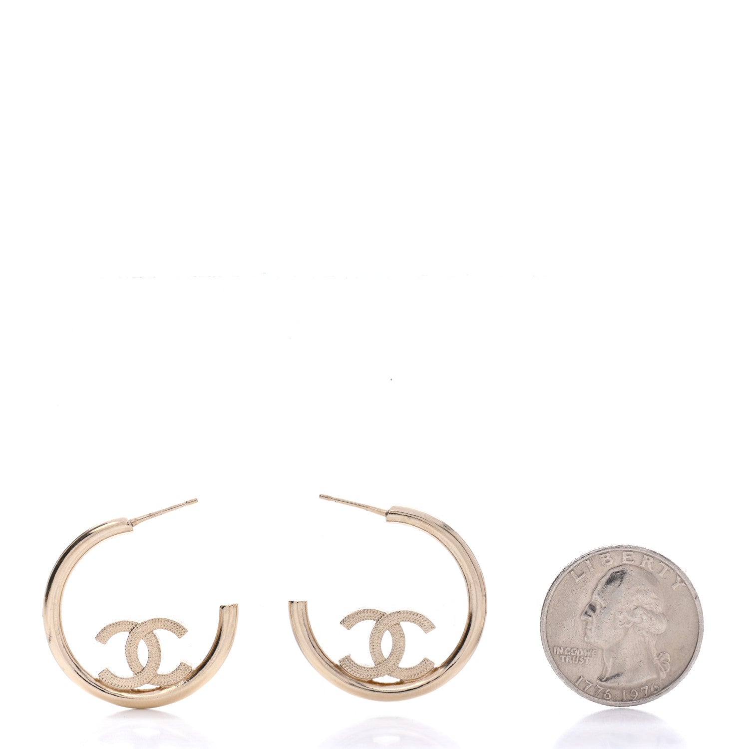 Chanel Metal Textured CC Hoop Earrings Gold 2 of 5