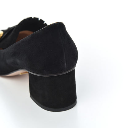 Gucci Kid Scamosciato GG Marmont Fringe 50mm Loafer Pumps 36.5 Black 11 of 20
