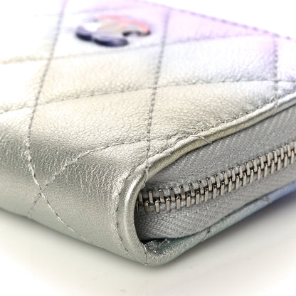 Chanel Gradient Metallic Calfskin Quilted Zip Around Coin Purse Wallet Silver Blue Yellow Purple 10 of 11