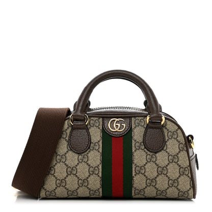 Gucci GG Supreme Monogram Textured Dollar Calfskin Web Mini Ophidia Top Handle Bowler Bag Beige Ebony New Acero 1 of 8