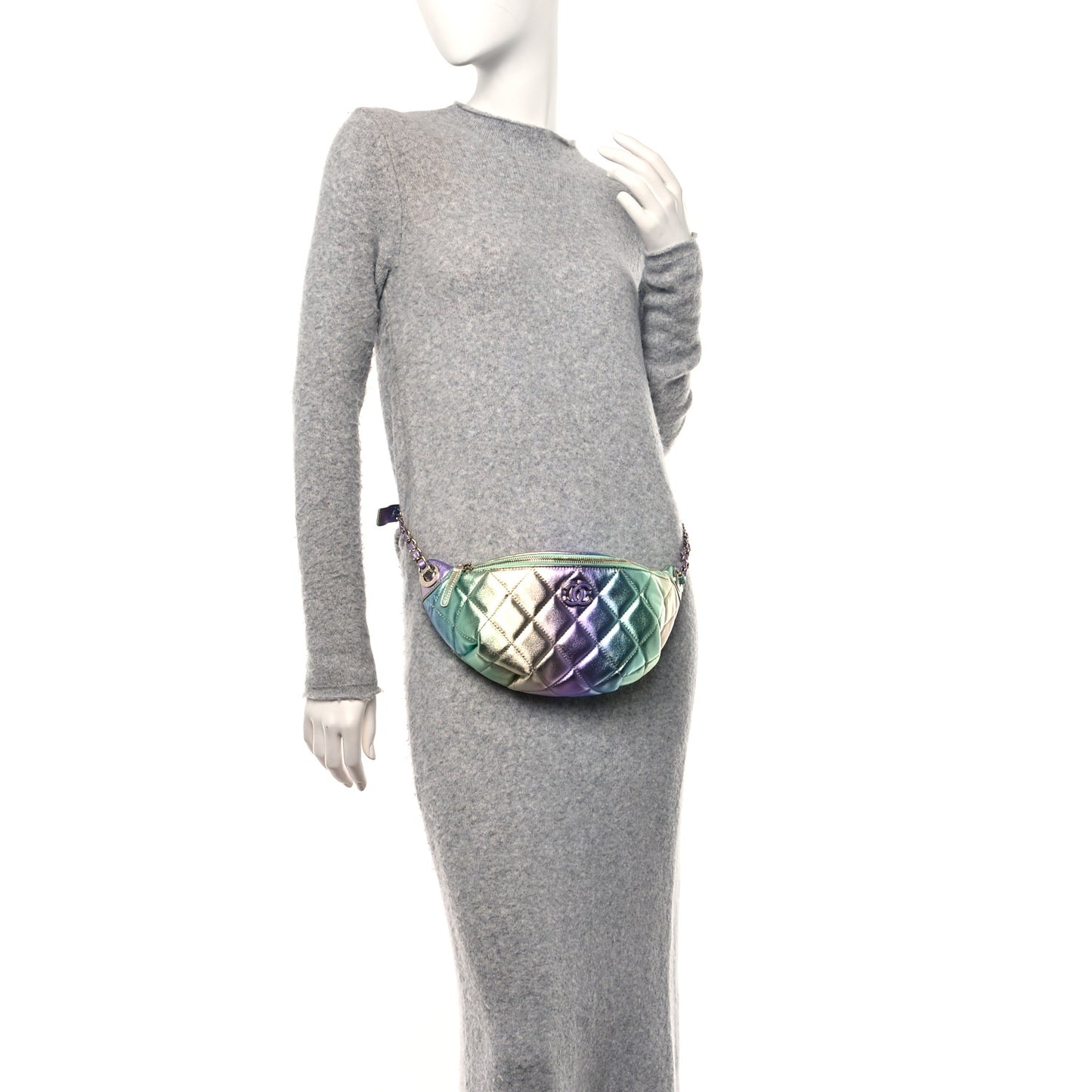 Gradient Metallic Lambskin Quilted Walking Mood Waist Bag Fanny Pack Pink Purple Green