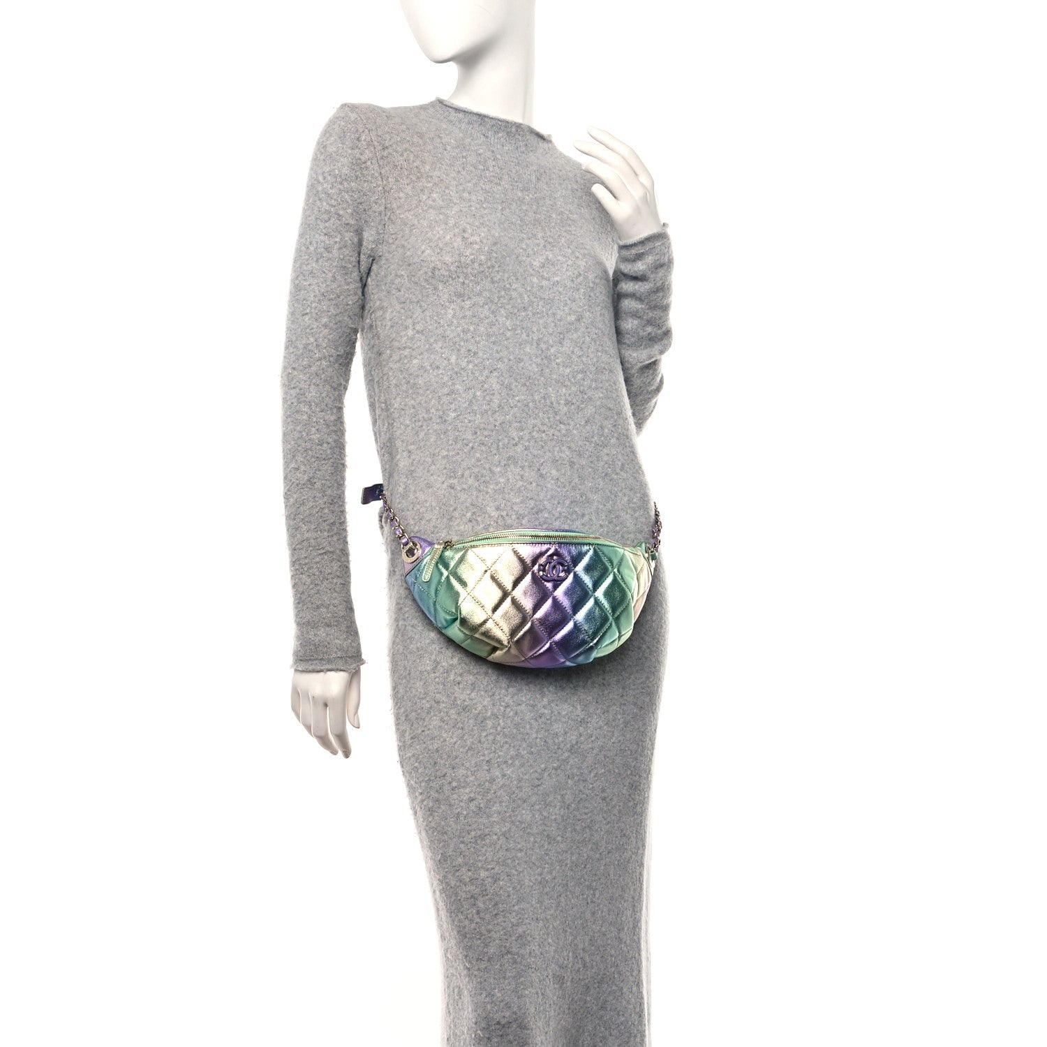 Chanel Gradient Metallic Lambskin Quilted Walking Mood Waist Bag Fanny Pack Pink Purple Green 2 of 10