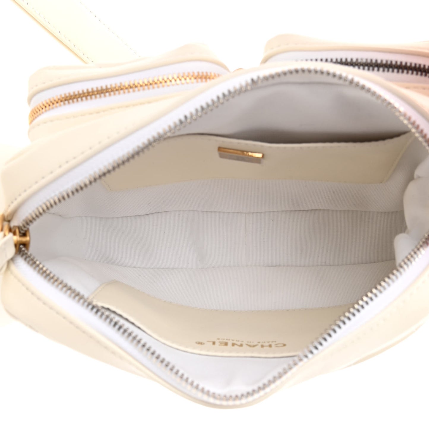 Calfskin Quilted Small Camera Case White