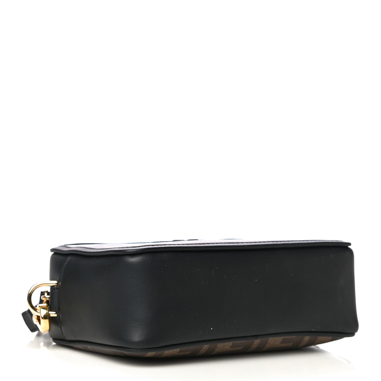Fendi Glazed Fabric Vitello Century FF 1974 Stamp Patch Mini Camera Case Mogano Panna Black 4 of 11