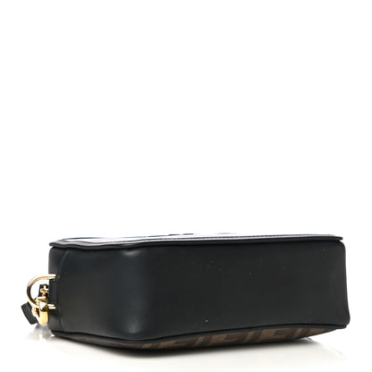 Fendi Glazed Fabric Vitello Century FF 1974 Stamp Patch Mini Camera Case Mogano Panna Black 4 of 11