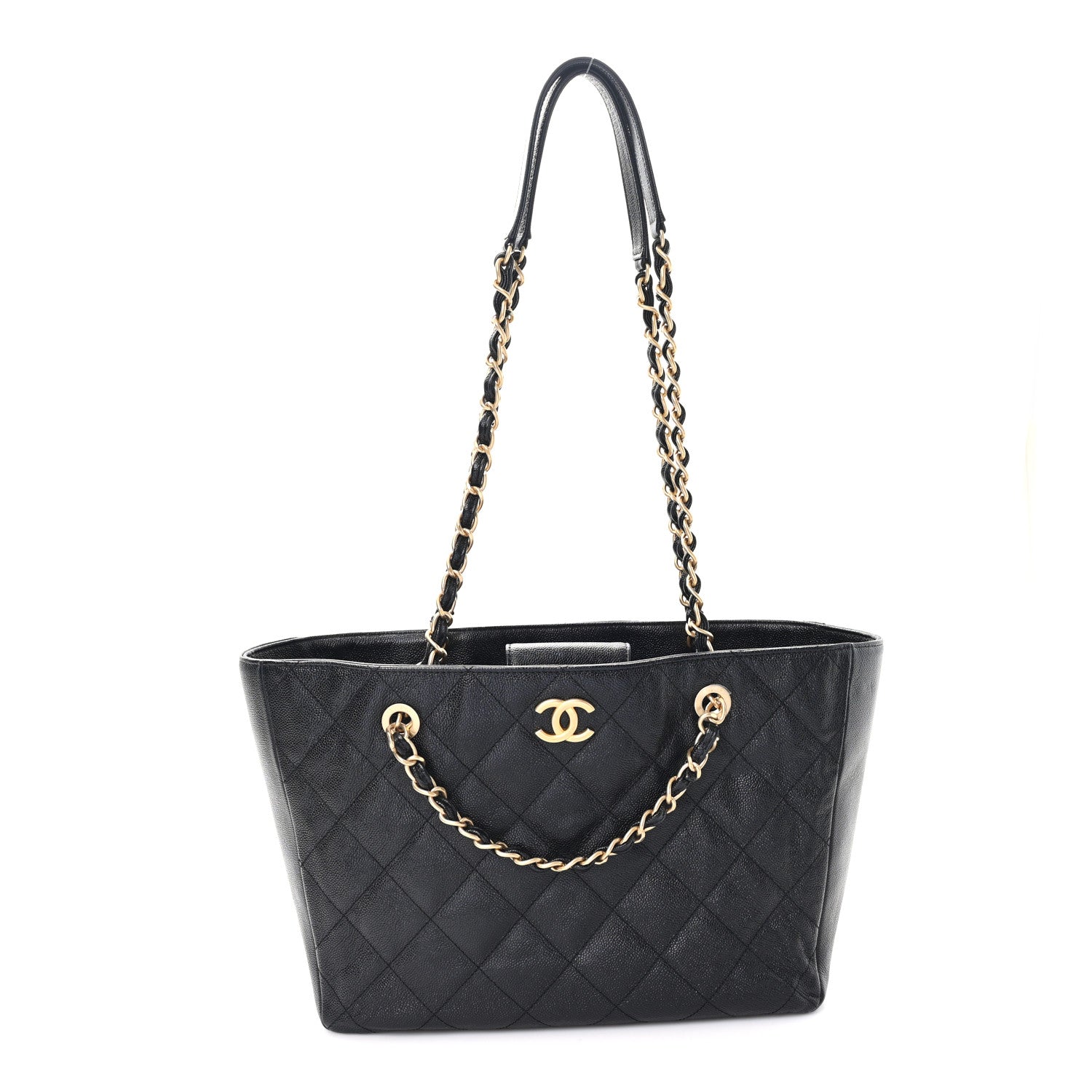 Chanel Caviar Quilted Small Trapezoid Chain Shopping Tote Black 1 of 10