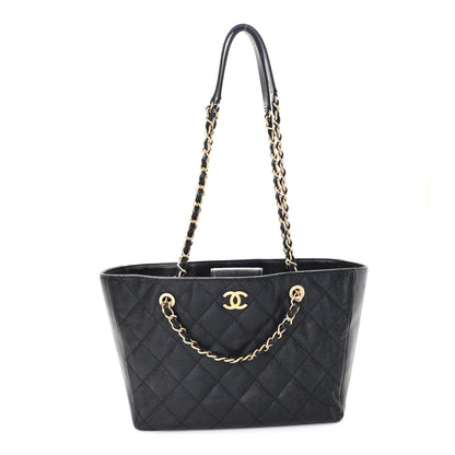 Chanel Caviar Quilted Small Trapezoid Chain Shopping Tote Black 1 of 10